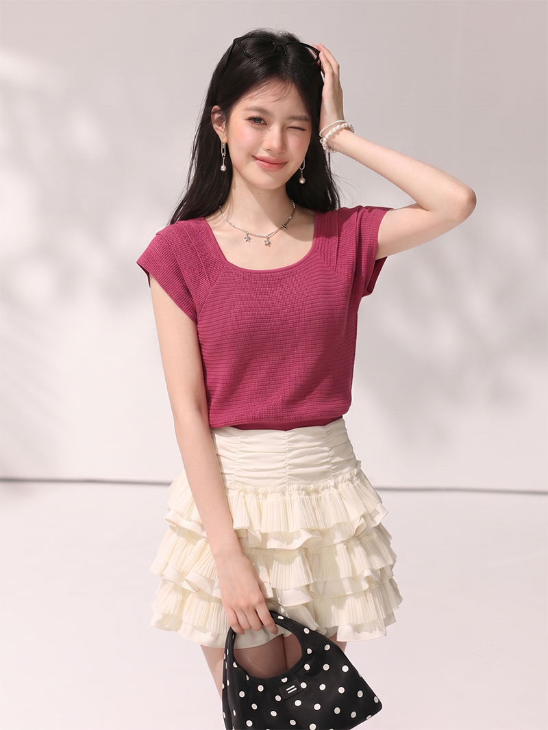 실사 있음 2026 여름 새로운 프랑스식 연령 감소 다용도 광장 칼라 Feifei 소매 홀로우 아웃 니트 조끼 여성