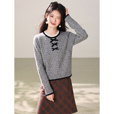 批发圆领波点蝴蝶结毛衣女秋装长袖套头<b class='q'>甜美</b><b class='q'>日系</b>慵懒风设计感百搭上衣