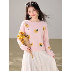 批发温柔风立体亮片<b class='q'>花朵</b>毛衣女2026秋冬宽松慵懒风软糯针织衫上衣