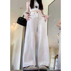 批发大码实拍  高腰阔腿休闲裤宽松垂感沙白色直筒工装牛仔裤