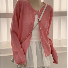 批发实拍大码 韩国chic简约刺绣蝴蝶<b class='q'>圆领</b>单排扣夏季长袖防晒<b class='q'>针织</b><b class='q'>开衫</b>