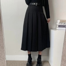批发大码女装 韩国chic裙中长款高腰显瘦西装百褶半身