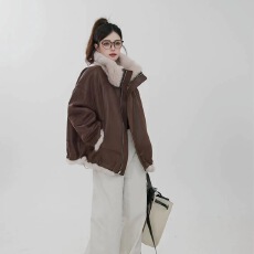 批发2025新款<b class='q'>女装</b>冬装兔毛一体海宁皮革城两面穿派克服外套<b class='q'>女装</b>宽松外