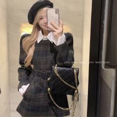 批发甜辣妹假两件POLO领长袖毛呢<b class='q'>外套</b>女秋冬装拼色宽松<b class='q'>中长款</b>外穿上衣