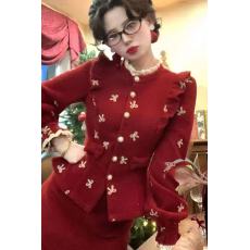 批发一生罗曼圣诞礼物法式复古冬季新款时尚上衣温婉长袖套装