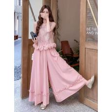 加大码2-300斤韩系甜美立体花边套装夏季胖妹妹280斤宽松两件套