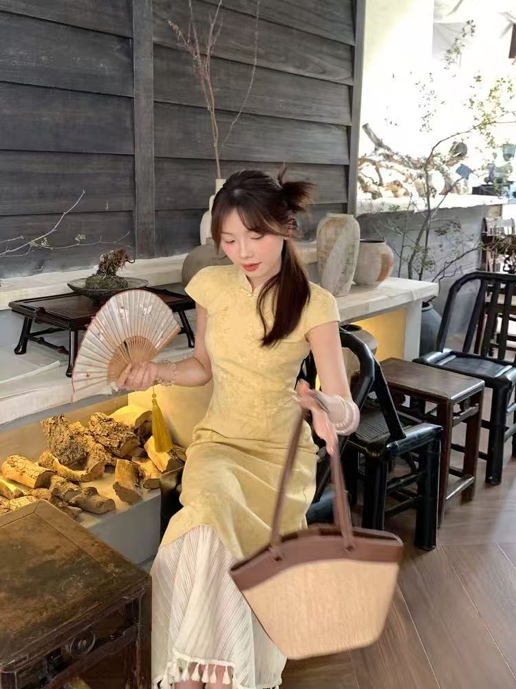 케이크를 잘라 직접 만든 작은 키 여름 새로운 치마 아이들 일상 잘 생긴 새로운 중식 드레스 치파오 고급 롱 스커트