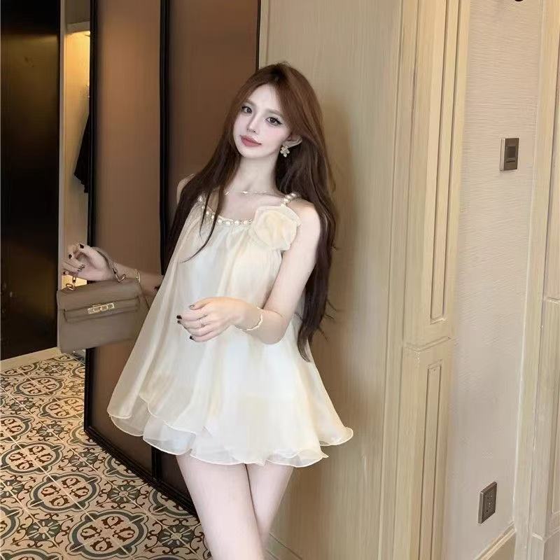 슈퍼 요정 아름다운 행침 목 슬립 쉬폰 여성 셔츠 여름 빅 사이즈 지방 mm 프랑스식 명문 여성 바람 표지 고기 민소매 인형 셔츠