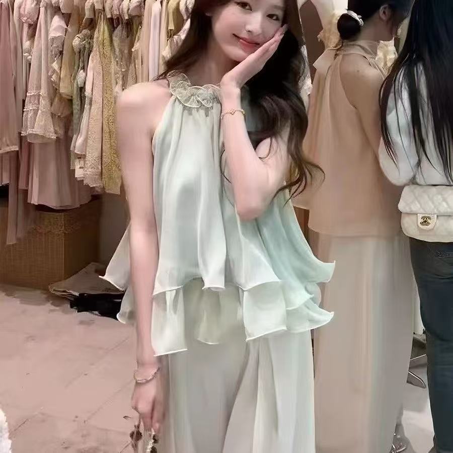 민소매 맨위 한 부서 조끼 슬립 달콤함 디자인 센스 작은 대중 맨위 미니멀리즘 항구 바람 프릴 패션
