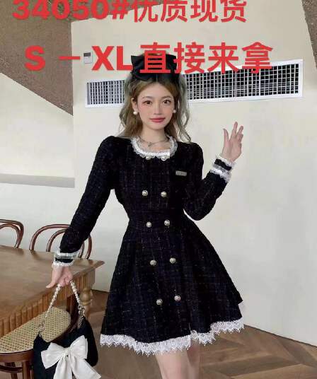 moximoxi 오스트리아 리 그는 벤 검정색 작은 샤넬 스타일 레트로 프릴 단추 두꺼운 뭐라구? 드레스 달콤한 차가운
