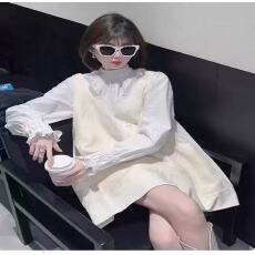 批发法式小香风白色衬衫背带连衣裙高级设计感小众小个子两件套装秋冬