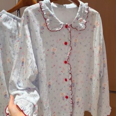 批发大量现货140克韩系甜美可爱碎花睡衣长袖长裤家居服套装