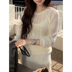 批发韩版毛衣重工镂空<b class='q'>蕾丝</b>性感套头长袖针织衫纯色气质<b class='q'>罩衫</b>春秋上衣