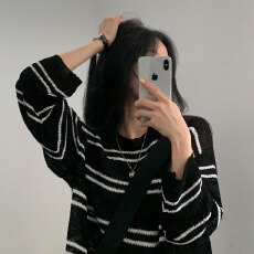 批发已出大货 <b class='q'>夏季</b>宽松冰丝针织衫薄款条纹长袖防晒罩衫毛衣T恤上衣女