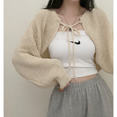 批发冬季女式加厚短款毛衣外套约会毛衣系带蝴蝶结披肩<b class='q'>长袖</b>针织<b class='q'>开衫</b>女