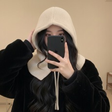 批发冬季帽子保暖神器韩版纯色休闲卫衣帽子针织蝴蝶结情侣毛衣围巾