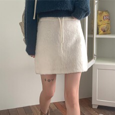 批发韩版短款半身裙毛针织裙纯色系带直筒裙抽绳半身裙松紧带A字裙女