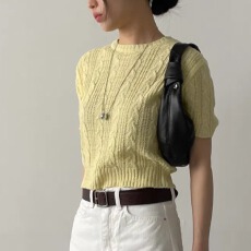 批发2026夏家新款<b class='q'>韩版</b>麻花短款圆领套头冰丝<b class='q'>针织衫</b>日系薄款短袖毛衣女