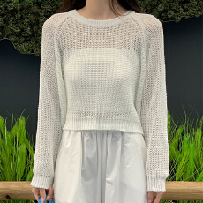 批发韩版纯色宽松慵懒风毛衣镂空小个子冰丝套头针织衫长袖毛衣罩衫