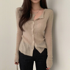 批发实拍春夏韩版薄款<b class='q'>针织</b>外套<b class='q'>开衫</b>修身纯欲性感罩衫微透长袖毛衣女士