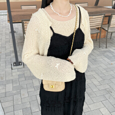 批发<b class='q'>韩版</b>毛衣手工蝴蝶结针织衫纯色慵懒风长袖度假防晒罩衫短款外套