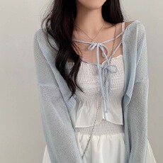 批发日系夏季薄款冰丝防晒罩衫<b class='q'>长袖</b>双系带蝴蝶结短款针织披肩毛衣外套