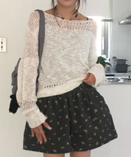 한국 스타일 일본식 단색 오프숄더 오프숄더 마이크로 ~을 통해 섹시함 홀로우 아웃 블라우스 얇은 스타일 자외선 차단 긴팔 니트 스웨터 스웨터