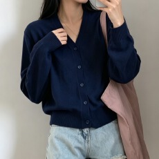 批发韩版INS<b class='q'>薄</b>款藏青色长袖<b class='q'>开衫</b>针织外套日系纯色重工羊毛V领毛衣上衣