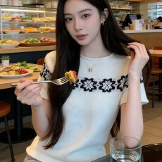 批发大码女装针织短袖T恤女2026夏收腰小个子独特漂亮上衣