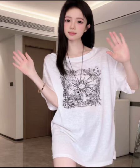 빅 사이즈 여성 의류 여름 새로운 느긋한 바람 얇은 스타일 반팔 티셔츠 여성 루즈핏 슬림해 보이는 외국 가스 맨위