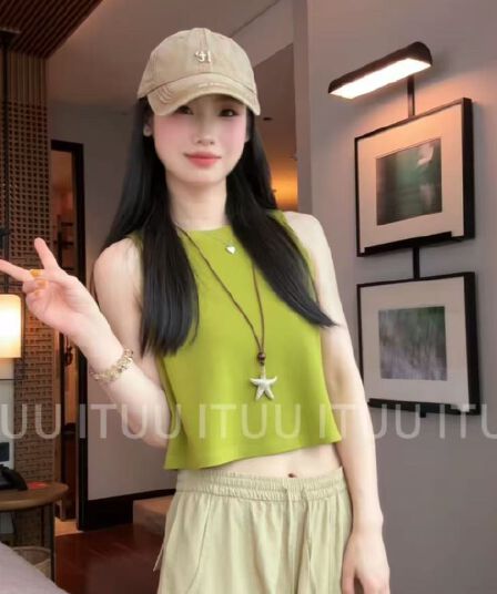 빅 사이즈 아메리칸 핫걸 루즈핏 한 마디 핏 스타일 짧은 맨위 민소매 느긋한 캐미솔 2026 여름 새로운