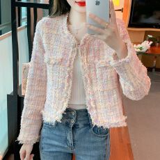 批发2025新款高档小香风外套 碎边五彩粉 宽松百搭<b class='q'>外贸</b>爆款