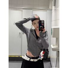 批发美式复古双头拉链<b class='q'>开衫</b>修身连帽卫衣秋显瘦短款外套女