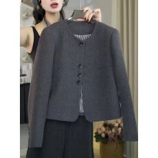 批发香风毛呢外套2025秋冬新款韩版时尚多巴胺小个子圆领短款上衣