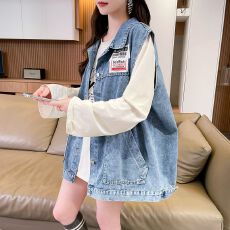 批发<b class='q'>牛仔</b><b class='q'>马甲</b><b class='q'>背心</b>女春秋口袋宽松韩版<b class='q'>马夹</b>外套百搭上衣