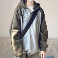 批发美式潮牌薄款插肩袖连帽卫衣女小众设计感叠穿休闲百搭拉链开衫