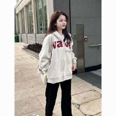 批发拉链开衫美式复古宽松慵懒风灰色连帽卫衣女秋冬oversize加绒外套