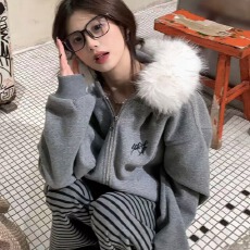 批发加绒/薄款#缝合大毛领+刺绣#好质量原版做工压线纯棉华棉