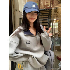 批发官图 实价 华棉复合 薄款/加绒 POLO领拉链卫衣女撞色刺绣