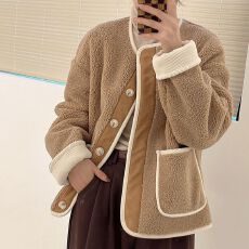 批发秋冬季加厚羊羔毛<b class='q'>外套</b>时尚<b class='q'>休闲</b>宽松连帽衫棉服冬装上衣