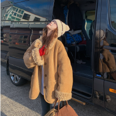 批发原版质量两穿皮毛一体羊羔毛机车服秋冬宽松加厚麂皮毛毛外套<b class='q'>女</b>