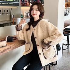 批发时尚休闲百搭羊羔毛<b class='q'>女</b>2025年新款韩版宽松短款加绒加厚小香风外套