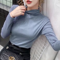 批发230克双面德绒秋冬亮闪闪内搭衫修身半高领范内搭打底衫女<b class='q'>长袖</b>