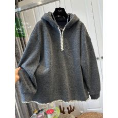 批发【德绒复真超】特<b class='q'>大码</b>300斤半拉链连帽加绒卫衣<b class='q'>女</b>撞色上衣