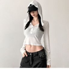 批发<b class='q'>欧美</b>高腰女长袖修身微透百搭设计感短上衣内搭潮