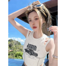 批发<b class='q'>莫代尔</b>260克美式辣妹性感灰色时尚设计感夏季上衣女