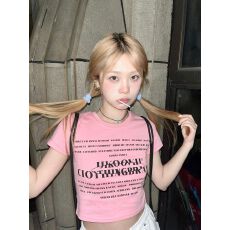 210克40支精棉92%棉8%氨纶后包领  辣妹纯欲风短袖t恤女夏短款潮