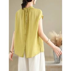 批发2026夏季新宽松休闲百搭无袖上衣简约风文艺大码纯色棉麻背心女装