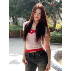 批发随心裁<b class='q'>莫代尔</b>1*1设计感两件套女波点短袖T恤+吊带<b class='q'>背心</b>