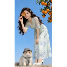 批发茶歇法式雪纺碎花连衣裙女2026新款夏季气质显瘦遮肚子<b class='q'>v领</b>a字裙